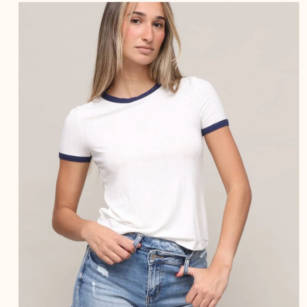 Roberston + Rodeo Baseball Tee White/Navy, Size XS